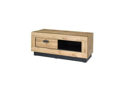 Meuble tv malaga - coloris ch&ecirc;ne wotan et noir - style industriel - 120 x 45 x 48 cm