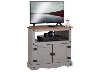 Meuble TV RAMON avec 2 portes, style mexicain en pin massif gris et brun
