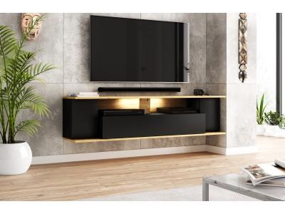 Calicosy - Meuble tv Mural 3 portes et 1 niche L160 cm - Rob Noir