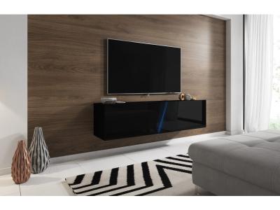 Meuble tv sur pied ou mural 2 portes 160 cm avec led maelie noir