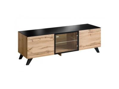 Meuble tv tino. Id&eacute;al pour votre salon. Look tendance type industriel, bois, verre et m&eacute;tal.