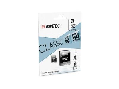 Microsdhc 8go emtec +adaptateur cl10 classic - sous blister