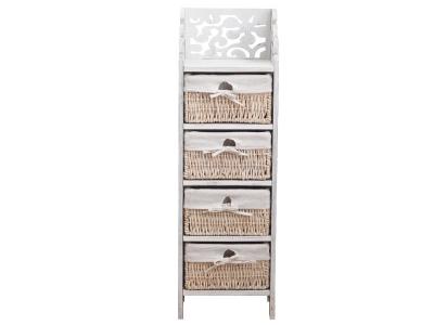 Chiffonnier sculpt&eacute; bois osier blanc avec 4 tiroirs