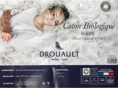 Oreiller COTON BIOLOGIQUE - 50% duvet canard et oie - Medium 65x65 cm