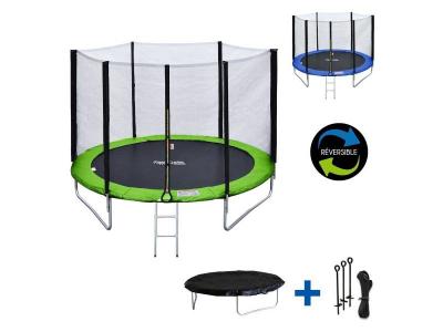 Pack premium trampoline 180cm r&eacute;versible vert - bleu cairns + filet, &eacute;chelle, b&acirc;che et kit d'ancrage