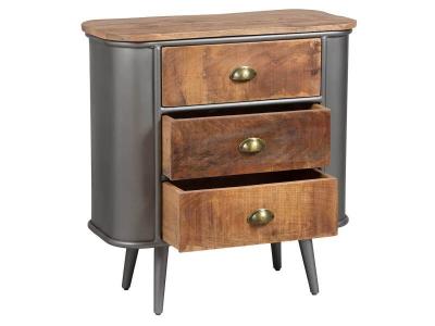 PALISSO - Commode 3 Tiroirs Bois et Acier Patin&eacute; - Altobuy