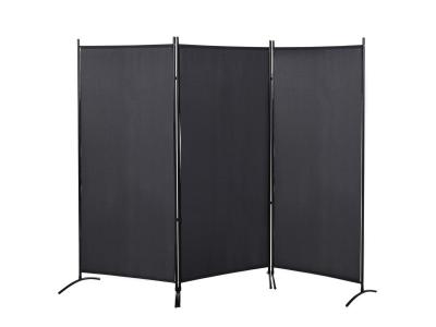 Paravent 3 panneaux sur pied brise-vue s&eacute;parateur m&eacute;tal &eacute;poxy polyester haute densit&eacute; anthracite 