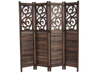 Paravent 4 panneaux en bois marron 170x160cm PAR04033