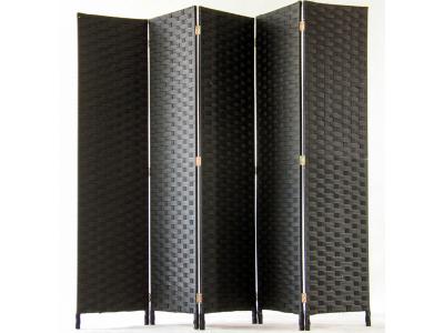 Paravent de 5 pans tress&eacute; en fibres naturelles coloris noir - Dim : H180 x L225 cm