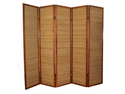 Paravent en bois brun avec bambou de 5 pans -PEGANE-