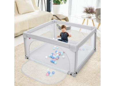 Parc B&eacute;b&eacute; COSTWAY - Non-toxique - 120x120x68 CM - 10 mois - 6 ans - 50 Balles Color&eacute;es - Gris