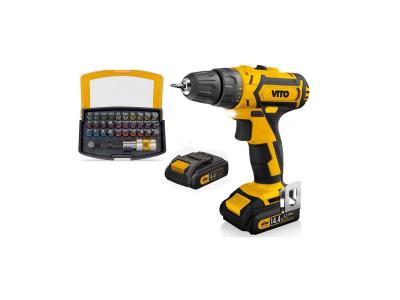 Perceuse Visseuse 14.4V + 2 Batteries Lithium 2Ah + Coffret 32 Embouts + Chargeur et Mallette VITO 