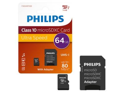 Carte M&eacute;moire Micro SD Philips Class 10 64 Go 