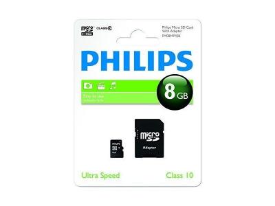 Carte micro SDHC - PHILIPS - Class 10 - 8GO