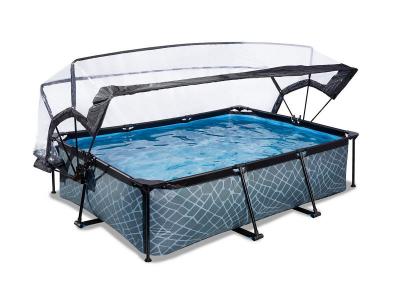 Piscine couverte stone 220x150x65cm avec pompe filtrante - grise
