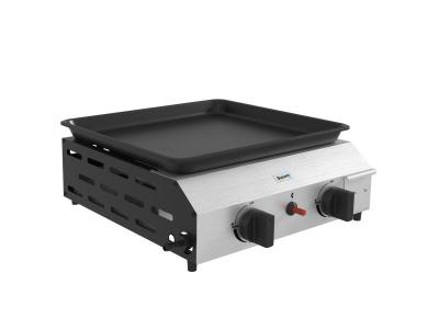 Plancha gaz portable antiadh&eacute;sive 2 br&ucirc;leurs 4,8 kW surface cuisson 40L x 34l cm acier inox &eacute;maill&eacute;