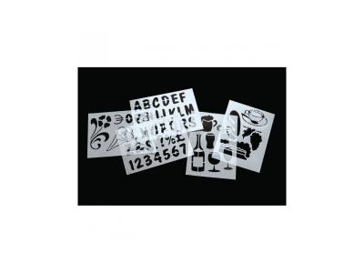 Pochoirs avec num&eacute;ros images lettres - Lot de 5