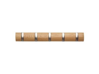 Pat&egrave;re murale en bois 5 accroches rabattables naturel flip