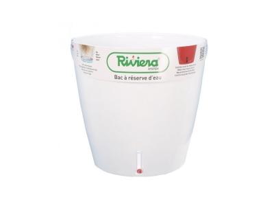 Riviera - Pot en plastique rond avec r&eacute;serve d'eau 30 cm Eva - Blanc