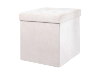 Pouf coffre pliable en su&eacute;dine assise capitonn&eacute;e Beige