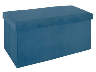 Pouf pliable en velours - Bleu fonc&eacute; - L 76 x P 38 x H 38 cm