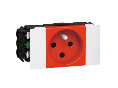 Prise pour goulotte clippage direct du Programme Mosa&iuml;c - 2P+T - 2 modules - Rouge &agrave; d&eacute;trompage