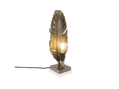 Lampe de table Art D&eacute;co bronze avec base en marbre - Feuille