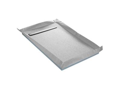 Receveur de douche &agrave; carreler caniveau 4 pentes + natte &eacute;tanche + siphon ultra plat - 140 x 90 cm
