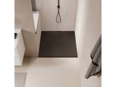 Receveur de douche 90 x 90 cm extra plat PIATTO en SoliCast&reg; surface ardois&eacute;e noir