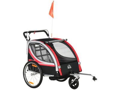 HOMCOM - Remorque v&eacute;lo pour enfant - Acier - 142x75x101cm - Rouge