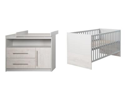 ROBA Chambre B&eacute;b&eacute; duo ""Maren 2""  - Lit 70x140 + Commode &agrave; langer - Gris clair/ch&ecirc;ne Blanchi