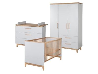 Chambre Roba Caro (Commode 3 Tiroirs) - Gris clair / Bois