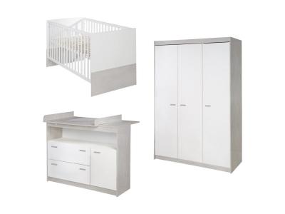 ROBA Chambre B&eacute;b&egrave; Compl&egrave;te ""Julia"" - Lit 70x140 + Commode &agrave; langer + Armoire 3-portes - Bicolore