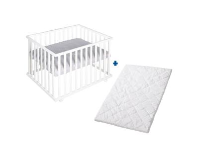 ROBA Parc B&eacute;b&eacute; carr&eacute; ""roba Style"" + tapis gris + matelas de parc Blanc