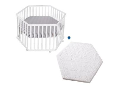 ROBA Parc B&eacute;b&eacute; hexagonal ""roba Style"" + tapis gris et matelas de parc Blanc