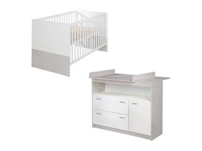 ROBA Chambre B&eacute;b&eacute; Duo - Lit &Eacute;volutif 70x140 + Commode &agrave; langer - Bicolore