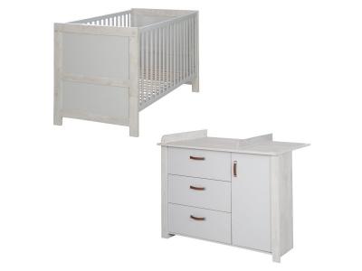 Chambre b&eacute;b&eacute; duo mila - lit b&eacute;b&eacute; &eacute;volutif 70 x 140 + commode &agrave; langer - gris et blanc 1015816