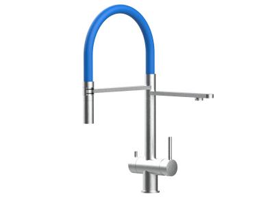 Robinet de cuisine 3 voies en acier inox chirurgical bross&eacute; - douche 2jets d&eacute;tachable VZFX018184