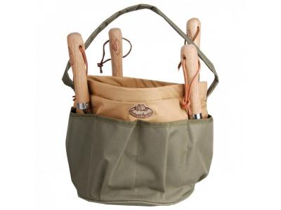 Sac &agrave; outils de jardin en toile - d 28 x h 26 cm - gris et marron