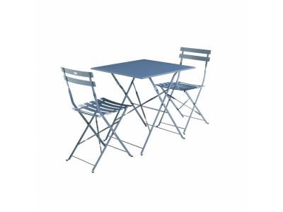 Table et chaises de jardin bistrot pliables Emilia carr&eacute; bleu gris&eacute;