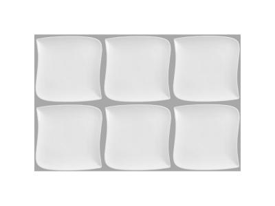 Set de 6 assiettes plates carr&eacute;e design vague - 26 cm x 26 cm - Porcelaine