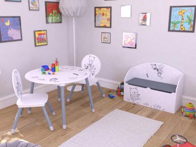 Set table + 2 chaises ""Bear"" - 60 x 50 x 60 cm - Coloris blanc et gris