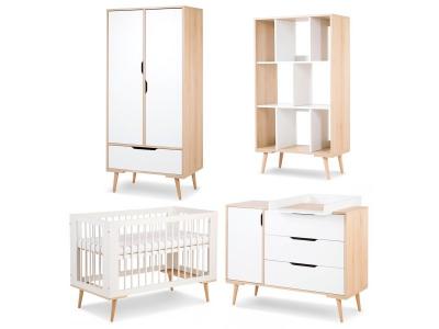 SOFIE Chambre b&eacute;b&eacute; compl&egrave;te Commode &agrave; langer Armoire Biblioth&egrave;que et Lit 120X60 Blanc