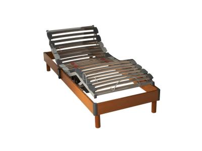 Sommier &eacute;lectrique de relaxation &agrave; lattes en bois m&eacute;risier 90x190