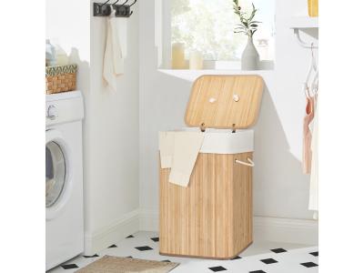 Panier &agrave; linge pliable en bambou - L40 x H60 cm - Marron