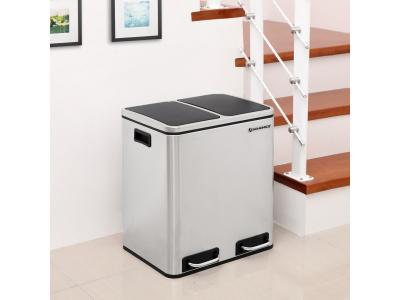 Poubelle 2 x 15L m&eacute;tallis&eacute;