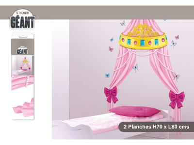 Autocollant mural lit de princesse en trompe l'oeil 113x155cm