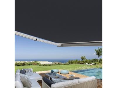 Store banne coffre int&eacute;gral 3,5 x 3 m motoris&eacute; et manuel ext&eacute;rieur pour terrasse - Gris anthracite
