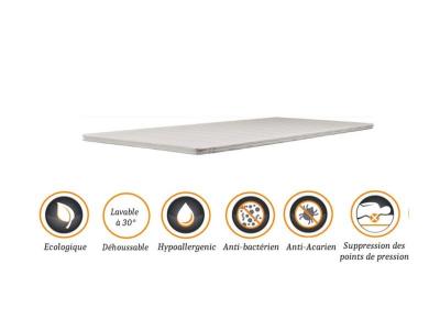 Surmatelas - Top Confort - M&eacute;moire de Forme - 140x190 cm - D&eacute;houssable - Anallergique - Aloe Vera