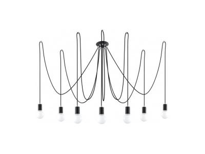 Suspension EDISON acier/corde en textile noir 7 ampoules